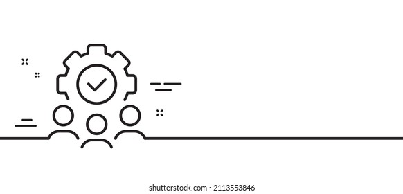 Icono de línea de trabajo en equipo. Signo de flujo de trabajo de negocio. Símbolo de reunión de trabajo. Fondo mínimo de la ilustración de línea. Banner de patrón de icono de línea de trabajo en equipo. Concepto de plantilla web blanca. Vector