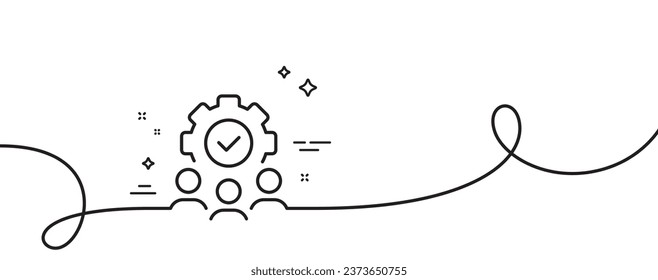 Teamwork line icon. Continuous one line with curl. Business workflow sign. Job meeting symbol. Teamwork single outline ribbon. Loop curve pattern. Vector