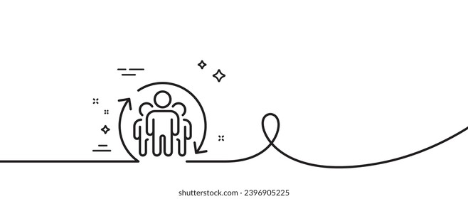 Teamwork line icon. Continuous one line with curl. Employees rotation sign. Core value symbol. Teamwork single outline ribbon. Loop curve pattern. Vector