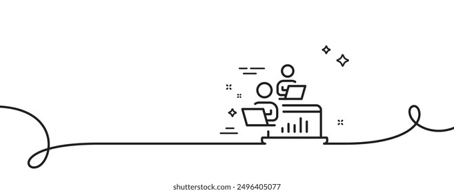 Teamwork line icon. Continuous one line with curl. Remote office sign. Team employees symbol. Teamwork single outline ribbon. Loop curve pattern. Vector