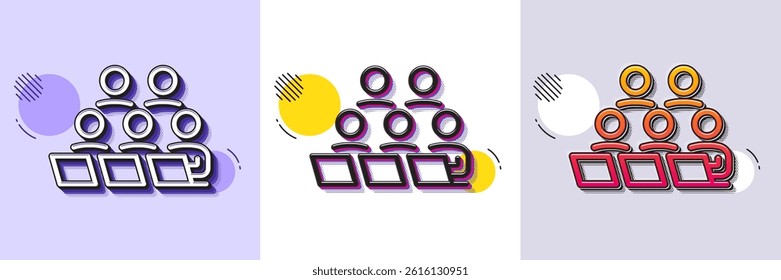 Teamwork line icon. Halftone dotted pattern. Gradient icon with grain shadow. Remote office sign. Team employees symbol. Line teamwork icon. Various designs. Vector