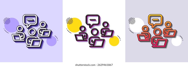 Teamwork line icon. Halftone dotted pattern. Gradient icon with grain shadow. Remote office sign. Team employees symbol. Line teamwork icon. Various designs. Vector