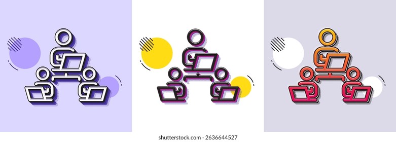 Teamwork line icon. Halftone dotted pattern. Gradient icon with grain shadow. Remote office sign. Team employees symbol. Line teamwork icon. Various designs. Vector
