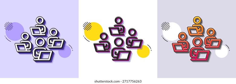 Icono de línea de trabajo en equipo. Patrón punteado de semitono. Icono de degradado con sombra de grano. Señal de oficina remota. Símbolo de empleados de Equipo. Icono de línea de trabajo en equipo. Varios diseños. Vector