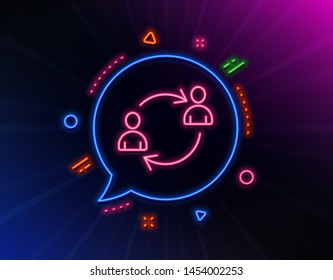 Teamwork line icon. Neon laser lights. User communication or Human resources. Profile Avatar sign. Person silhouette symbol. Glow laser speech bubble. Neon lights chat bubble. Vector