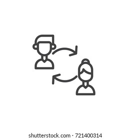 Teamwork line icon, outline vector sign, linear style pictogram isolated on white. exchange users symbol, logo illustration. Editable stroke