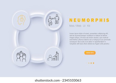 Icono de línea de trabajo en equipo. Mejora del rendimiento, apretón de manos, sociedad, equipo, habla pública. Estilo neomorfista. Icono de línea de vector para empresas