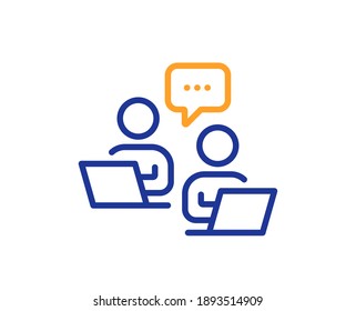 Teamwork line icon. Remote office sign. Team employees symbol. Quality design element. Line style teamwork icon. Editable stroke. Vector