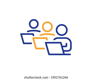 Icono de línea de trabajo en equipo. Signo de oficina remota. Símbolo de empleados de equipo. Elemento de diseño de calidad. Icono de trabajo en equipo de estilo de línea. Trazo editable. Vector