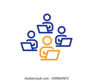 Teamwork line icon. Remote office sign. Team employees symbol. Quality design element. Line style teamwork icon. Editable stroke. Vector