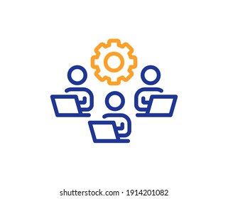 Icono de línea de trabajo en equipo. Signo de oficina remota. Símbolo de empleados de equipo. Elemento de diseño de calidad. Icono de trabajo en equipo de estilo de línea. Trazo editable. Vector
