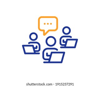 Teamwork line icon. Remote office sign. Team employees symbol. Quality design element. Line style teamwork icon. Editable stroke. Vector