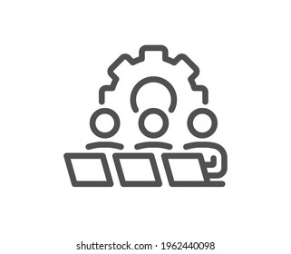 Teamwork line icon. Remote office sign. Team employees symbol. Quality design element. Linear style teamwork icon. Editable stroke. Vector