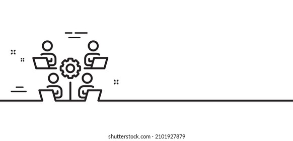 Teamwork line icon. Remote office sign. Networking team employees symbol. Minimal line illustration background. Teamwork line icon pattern banner. White web template concept. Vector