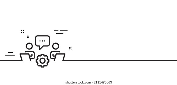 Teamwork line icon. Remote office sign. Team employees symbol. Minimal line illustration background. Teamwork line icon pattern banner. White web template concept. Vector