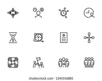 Teamwork line icon set. Team, leadership, timing. Business concept. Can be used for topics like deadline, unity, collaboration