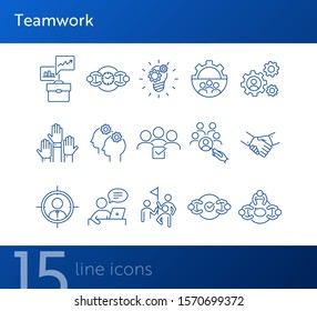 Teamwork line icon set. Team, staff, meeting, discussion, success. Business concept. Can be used for topics like partnership, unity, project management