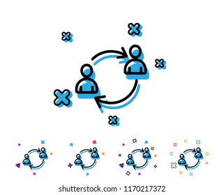 Teamwork line icon. User communication or Human resources. Profile Avatar sign. Person silhouette symbol. Line icon with geometric elements. Bright colourful design. Vector