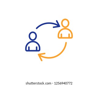 Teamwork line icon. User communication or Human resources. Profile Avatar sign. Person silhouette symbol. Colorful outline concept. Blue and orange thin line color icon. User communication Vector