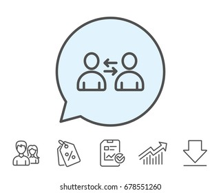 Teamwork line icon. User communication. Profile Avatar sign. Person silhouette symbol. Report, Sale Coupons and Chart line signs. Download, Group icons. Editable stroke. Vector