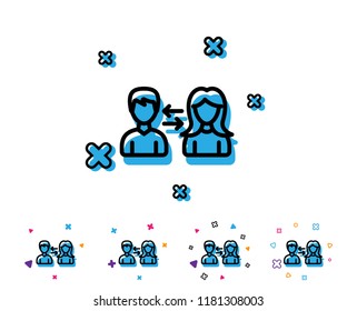 Teamwork line icon. Users communication. Male and Female profiles sign. Person silhouette symbol. Line icon with geometric elements. Bright colourful design. Vector