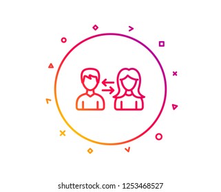 Teamwork line icon. Users communication. Male and Female profiles sign. Person silhouette symbol. Gradient pattern line button. People communication icon design. Geometric shapes. Vector