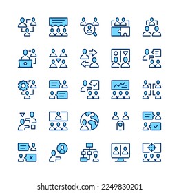 Teamwork line icons. Blue color. Vector line icons set