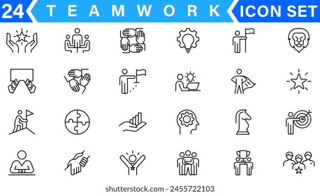 Teamwork line icons set. Businessman outline icons collection. Work group and human resources. Business teamwork, human resources, meeting, partnership, meeting, work group, success