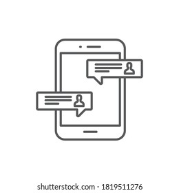 Teamwork line icons for text & message sign, vector graphics, a linear pattern on a white background, eps 10