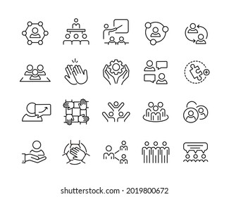 Iconos de línea de trabajo en equipo - Iconos de línea de vectores. Stroke editable. Gráfico vectorial