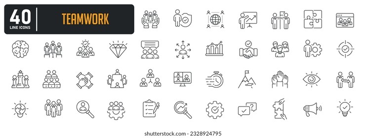 Teamwork line icons. For website marketing design, logo, app, template, ui, etc. Vector illustration.