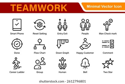 Teamwork linear icons collection. Set of coworking space icons. Business teamwork, team building, work group, and human resources minimal thin line web icon set.