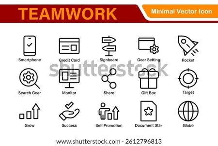 Teamwork linear icons collection. Set of coworking space icons. Business teamwork, team building, work group, and human resources minimal thin line web icon set.