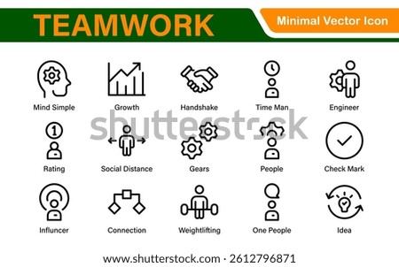 Teamwork linear icons collection. Set of coworking space icons. Business teamwork, team building, work group, and human resources minimal thin line web icon set.