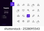 Teamwork lines icon set. Teamwork genres and attributes. Linear design. Lines with editable stroke. Isolated vector icons.