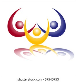 Teamwork logo - circle of hands and friendship. Together we work better concept  isolated on white, vector

