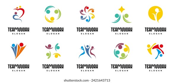 Teamwork logo collection for company. Set of community icons. Community and team work logo collection. Colorful people teamwork community logo