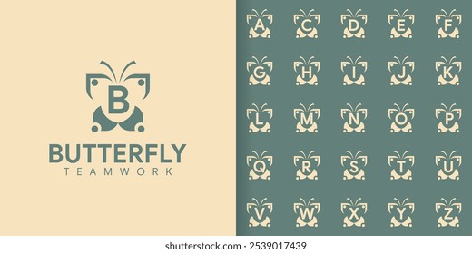 teamwork logo collection isolated with butterfly from A-Z, creative community logo