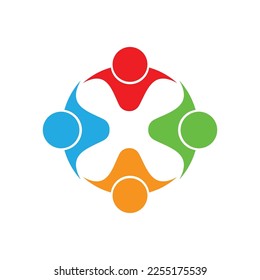 teamwork logo connecting four people on white background