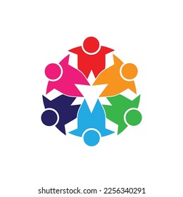logotipo de trabajo en equipo que conecta a seis personas en círculo