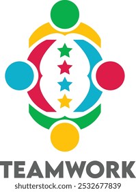 Trabajo en equipo Diseño de logotipos. Asistencia de Miembros del equipo. logotipo de trabajo en equipo de la empresa para cualquier tipo de Diseño gráfico. Diseño colorido del logotipo del Equipo, diseño colorido de los logotipos del equipo de la gente de Stra. trabajo en equipo simétrico