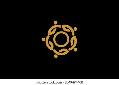 Teamwork logo design vector. People rounded illustration symbols. Humanity care vector icon. 