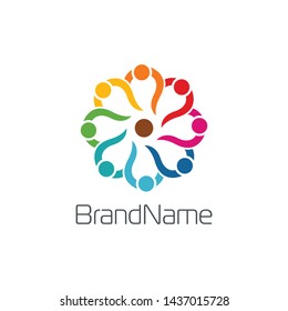 Teamwork logo forms colorful people symbol in circle shape