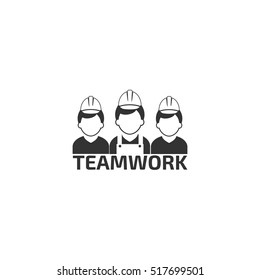 Teamwork logo on white background :Industrial team workers icon vector: Industrial working industry concept : black and white.