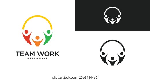 Teamwork logo and people group with colorful design style