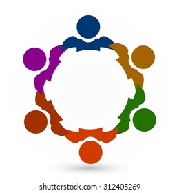 Teamwork logo round circle of group, helping each other