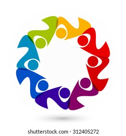Teamwork logo round circle of group, helping each other