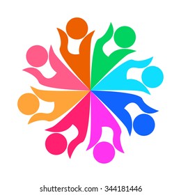Teamwork logo round circle of group , helping each other