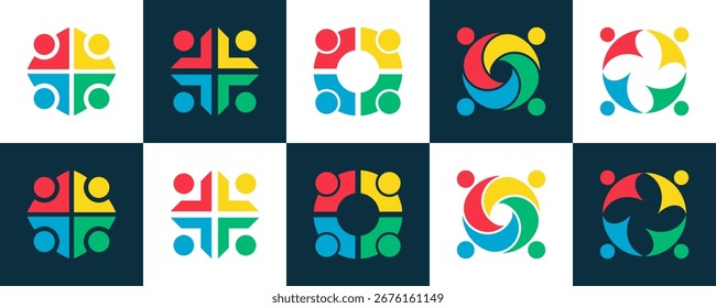 Design vetorial do conjunto de logotipos de trabalho em equipe