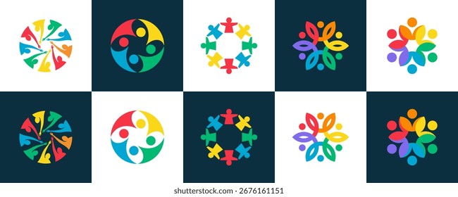 Design vetorial do conjunto de logotipos de trabalho em equipe